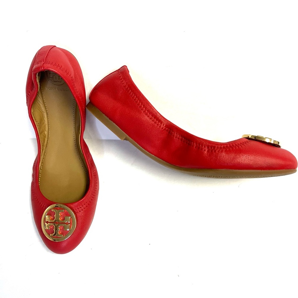 Tory Burch Benton 2 Red Leather Travel Ballet Flats - Sz 6.5 - Picture 2 of 10
